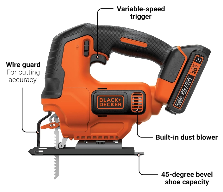 BLACK+DECKER 20V MAX POWERCONNECT Cordless Jig Saw features